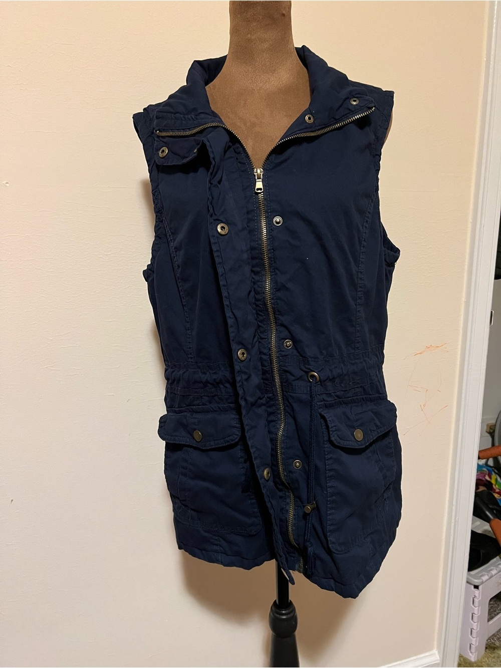 YMI Dark Navy Sleeveless Utility Vest with Snap Flap Pockets